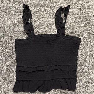 Black Smocked Ruffled Crop Top